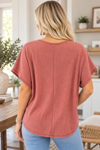 Take It Easy Textured Henley Top – Dusty Rose