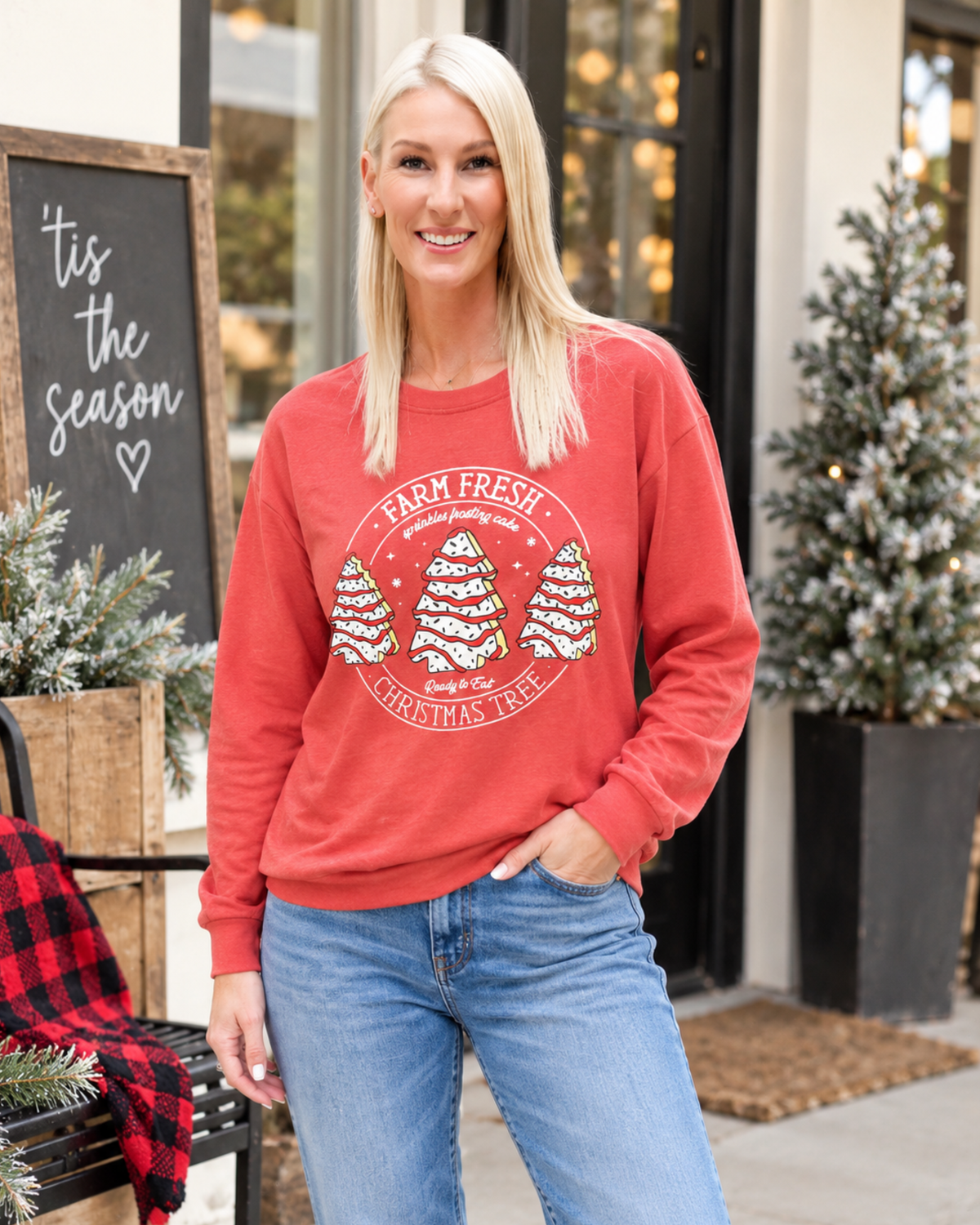 Farm Fresh Christmas Tree Graphic Sweatshirt – Coral