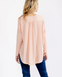 Easy Does It Mixed Texture Henley Top – Peach
