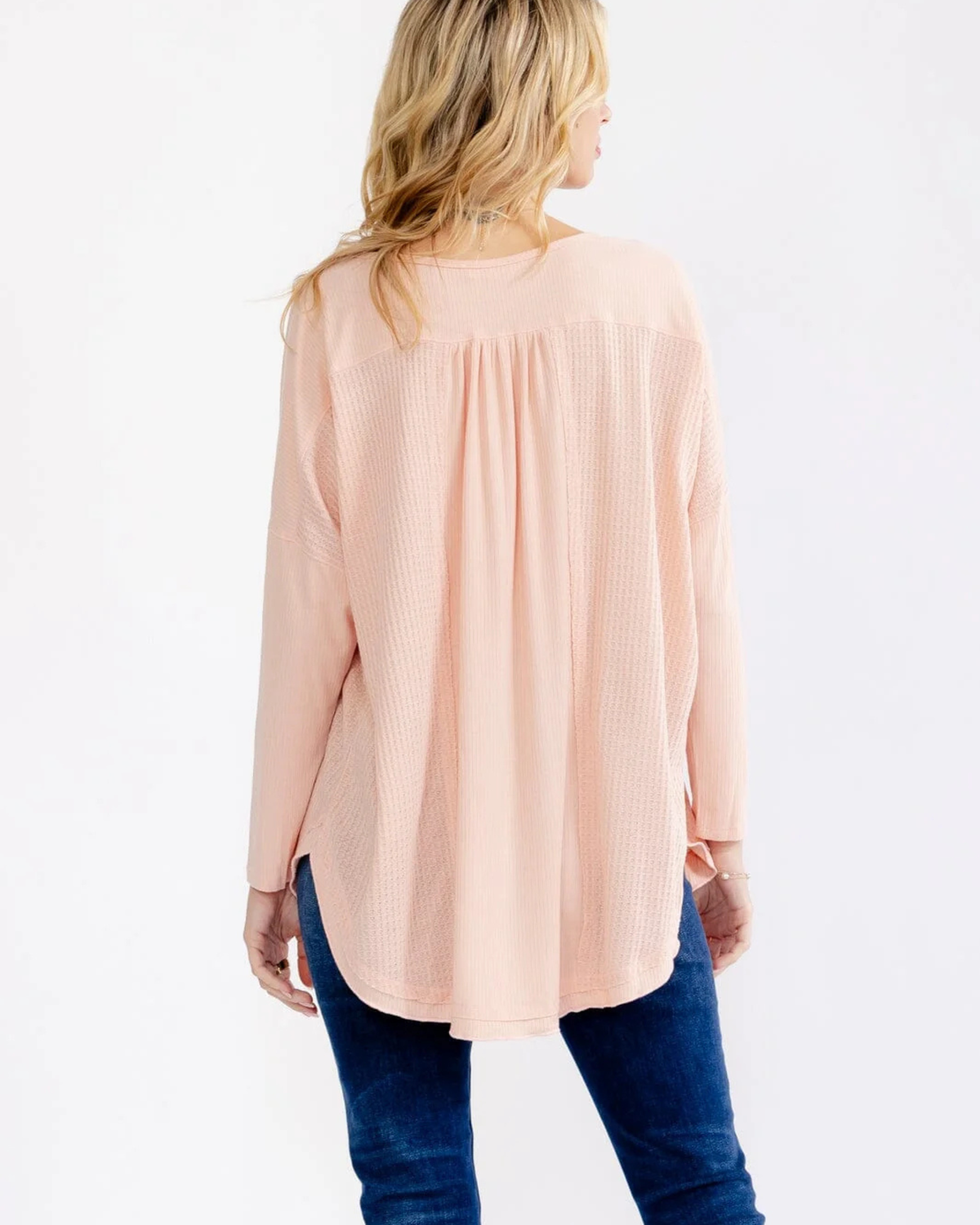 Easy Does It Mixed Texture Henley Top – Peach