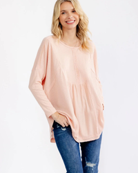 Easy Does It Mixed Texture Henley Top – Peach