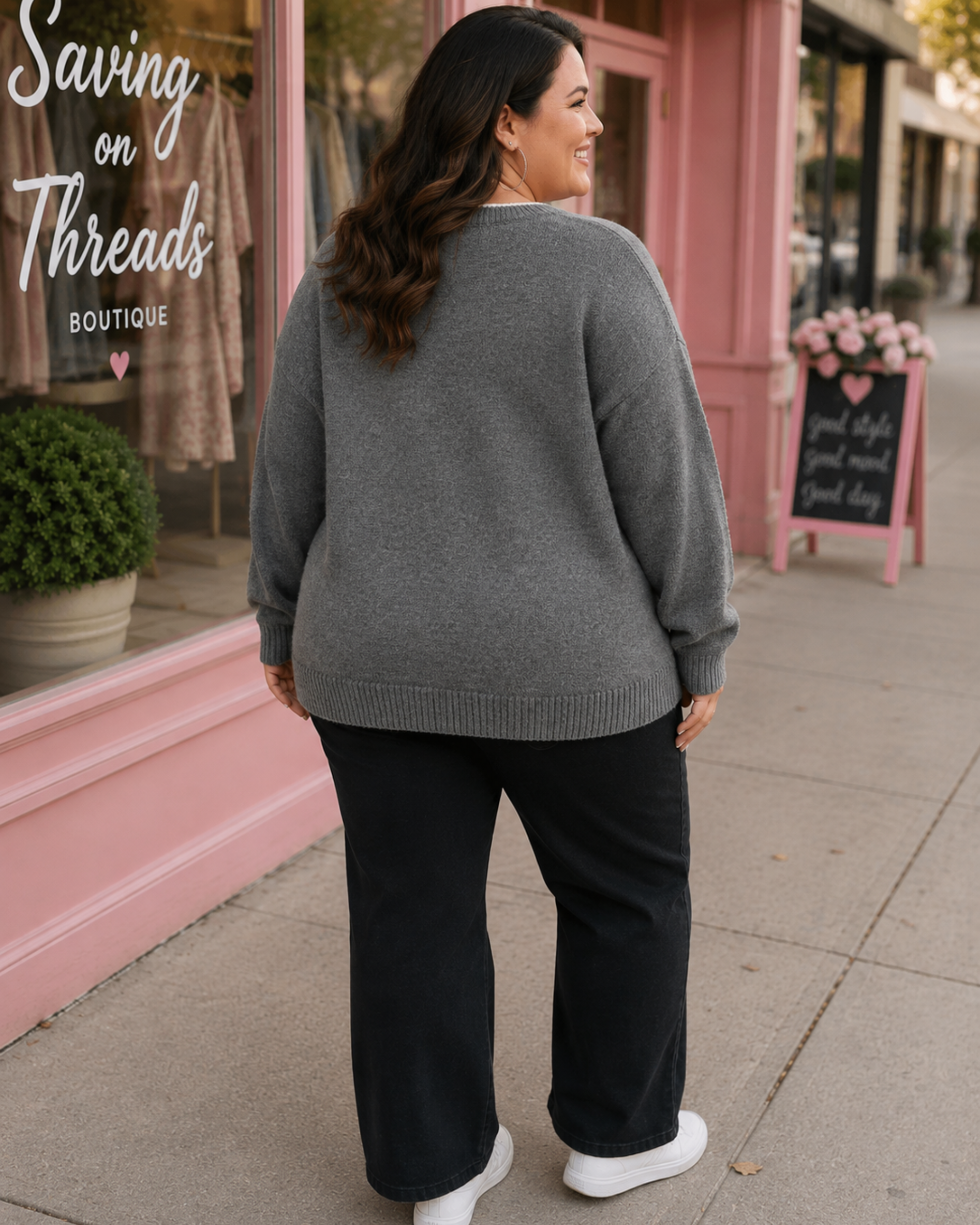 Gray Daisy Floral Knit Sweater