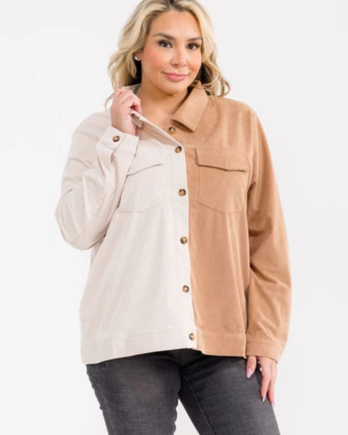 Split Decision Colorblock Corduroy Shacket