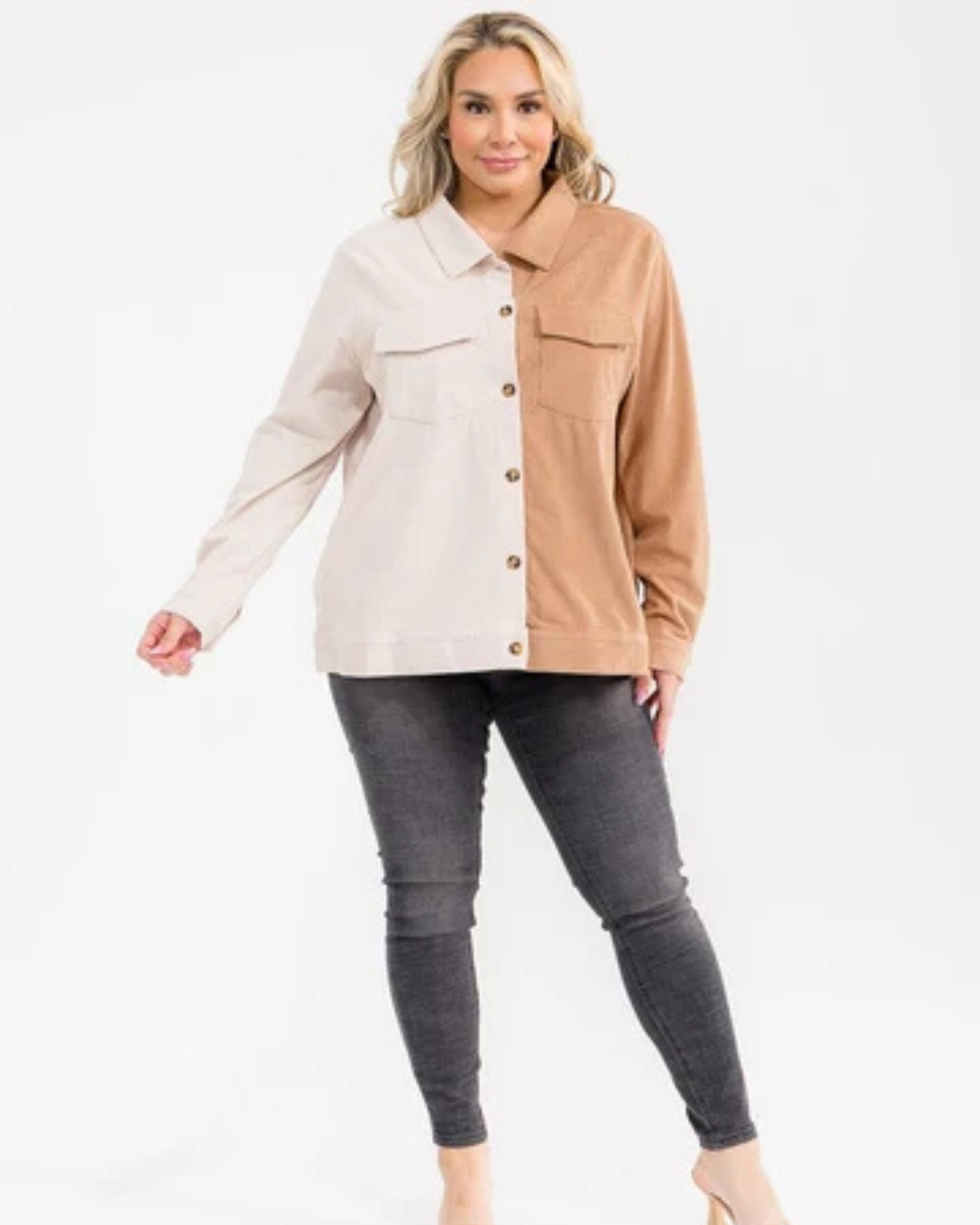 Split Decision Colorblock Corduroy Shacket