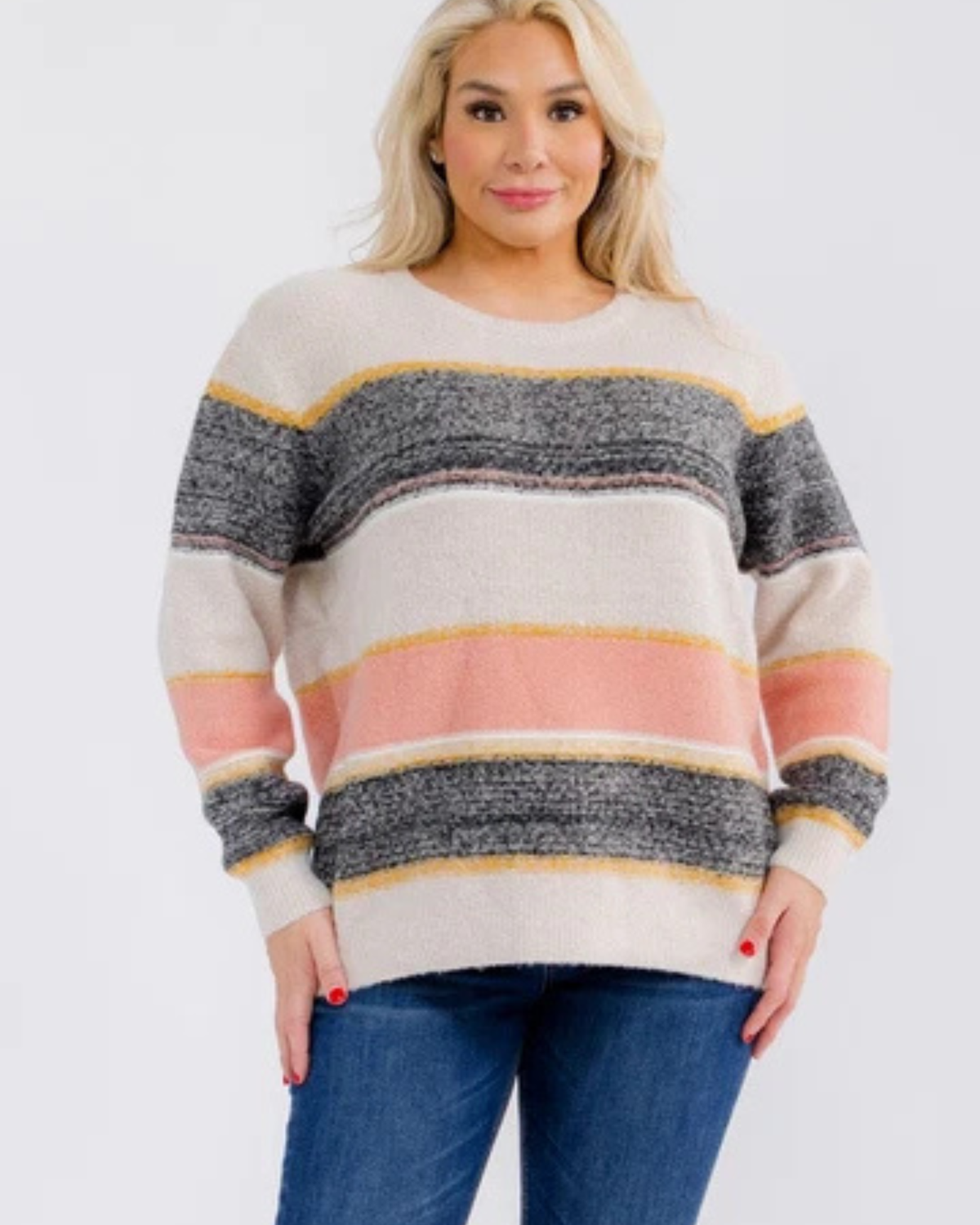 Blush & Charcoal Striped Sweater