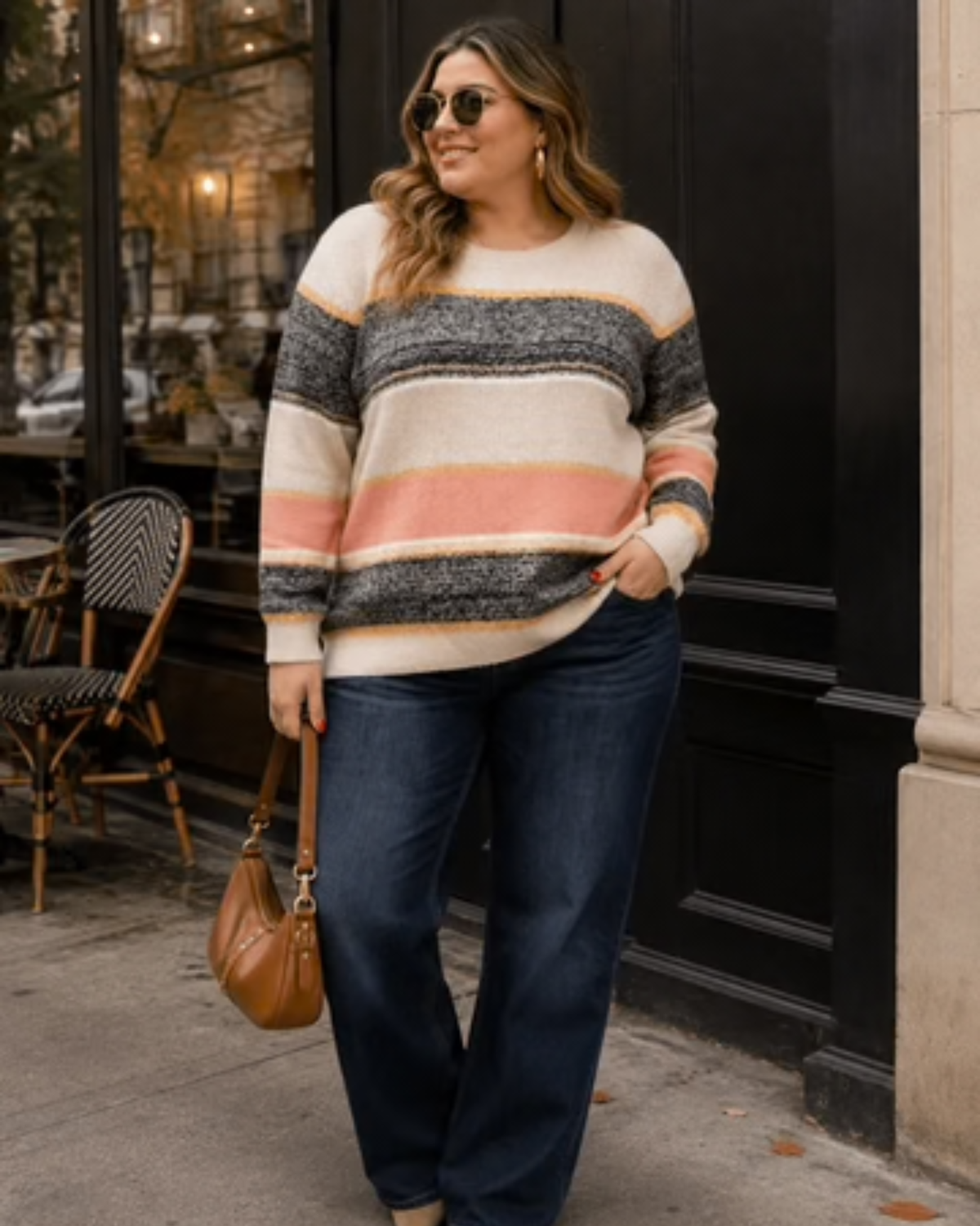 Blush & Charcoal Striped Sweater