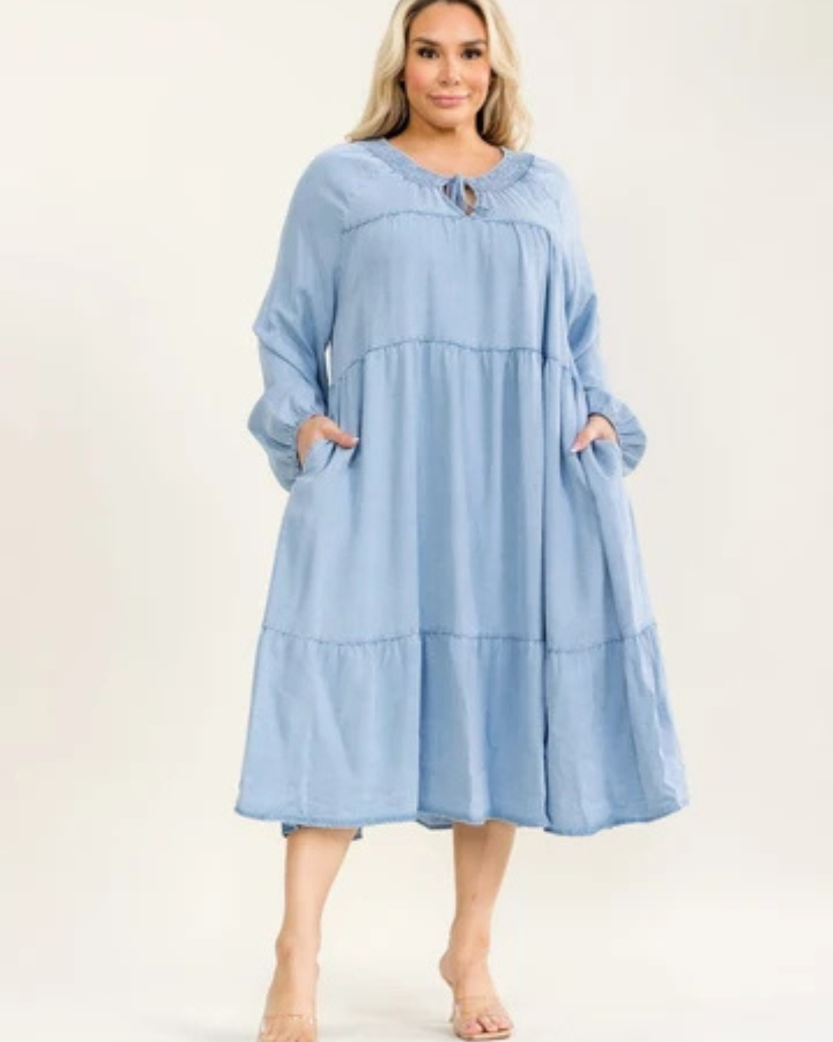 Easy Days Chambray Tiered Midi Dress