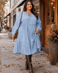 Easy Days Chambray Tiered Midi Dress