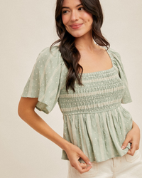 Sage & Sweet Smocked Peplum Top