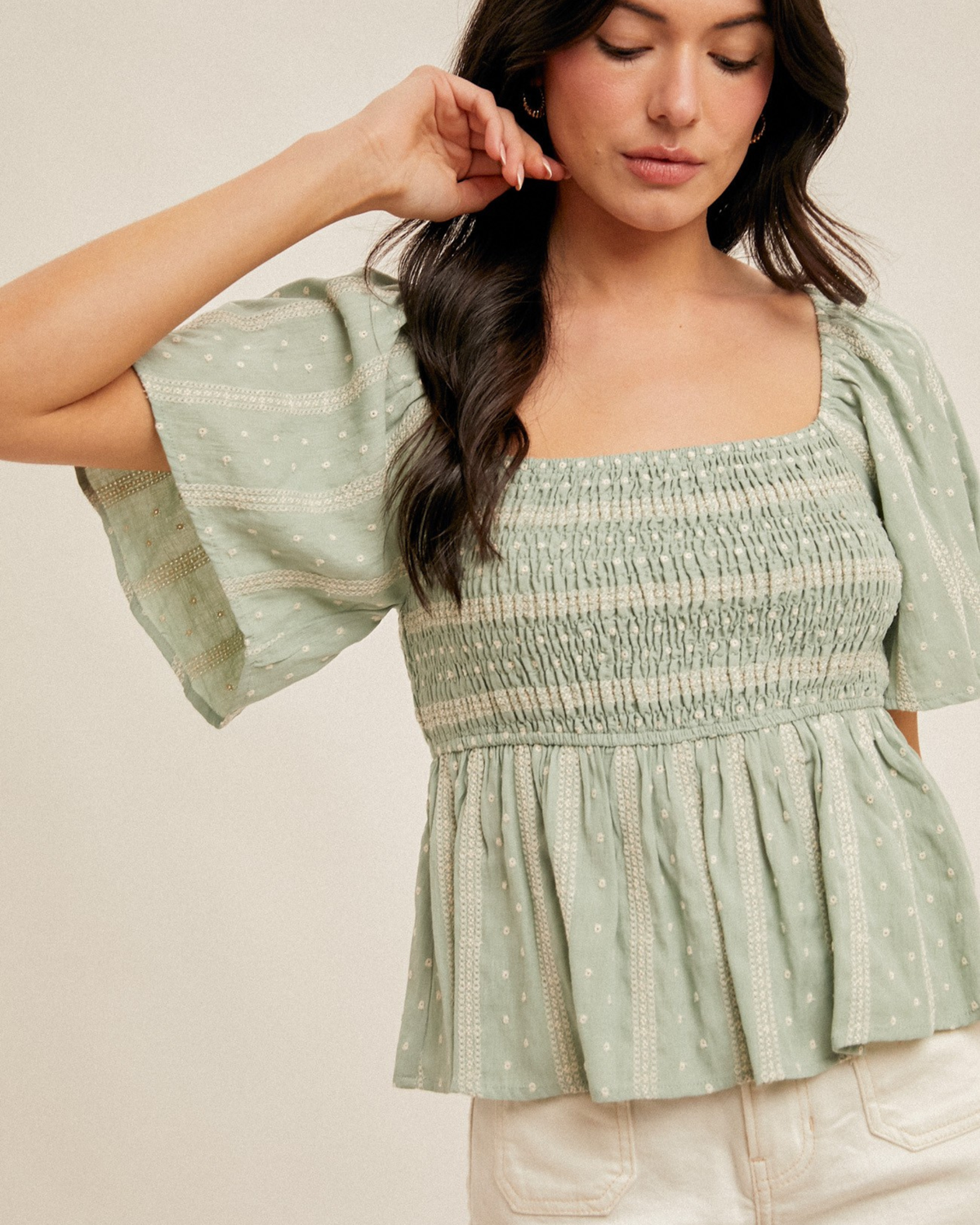 Sage & Sweet Smocked Peplum Top