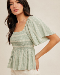 Sage & Sweet Smocked Peplum Top