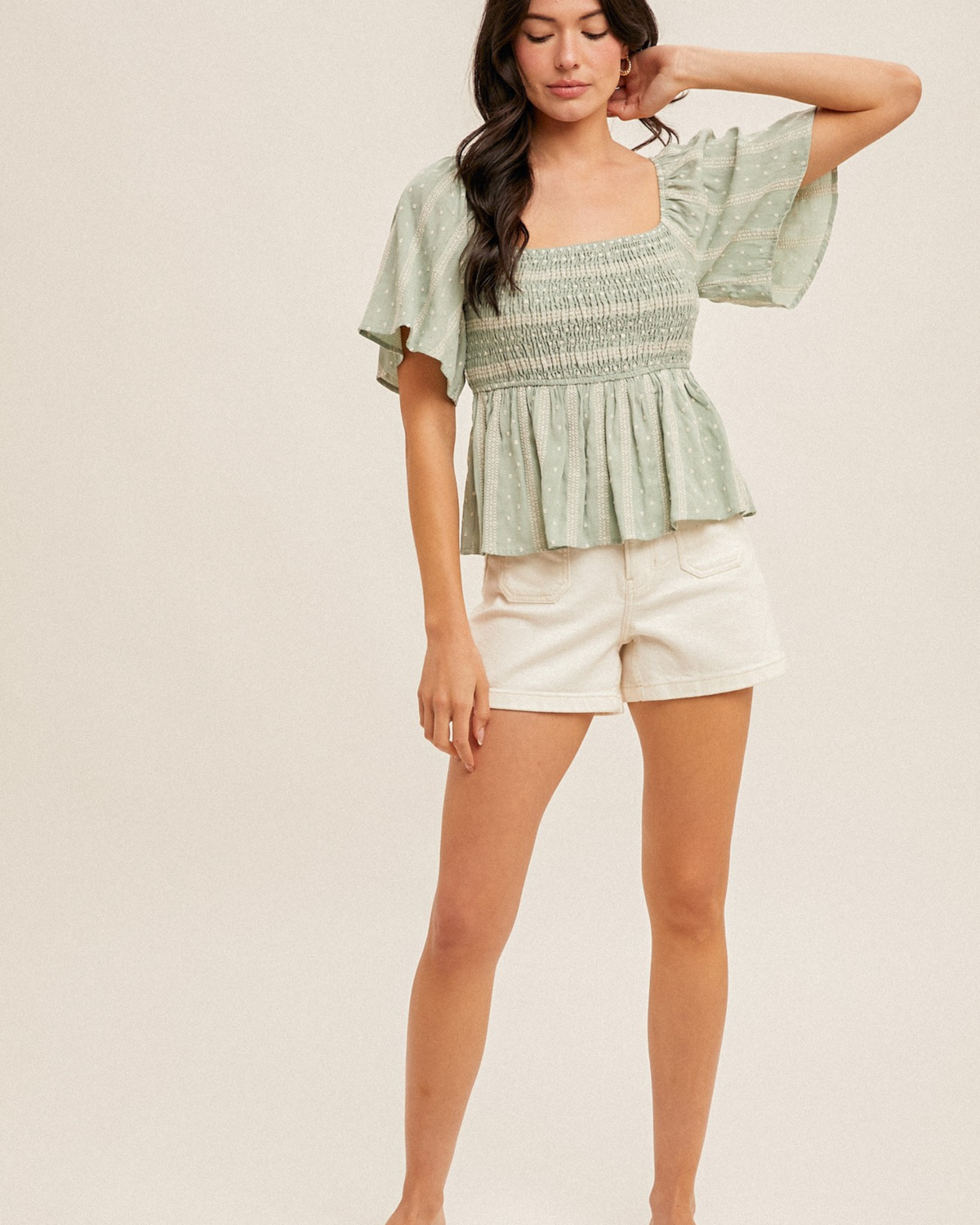 Sage & Sweet Smocked Peplum Top