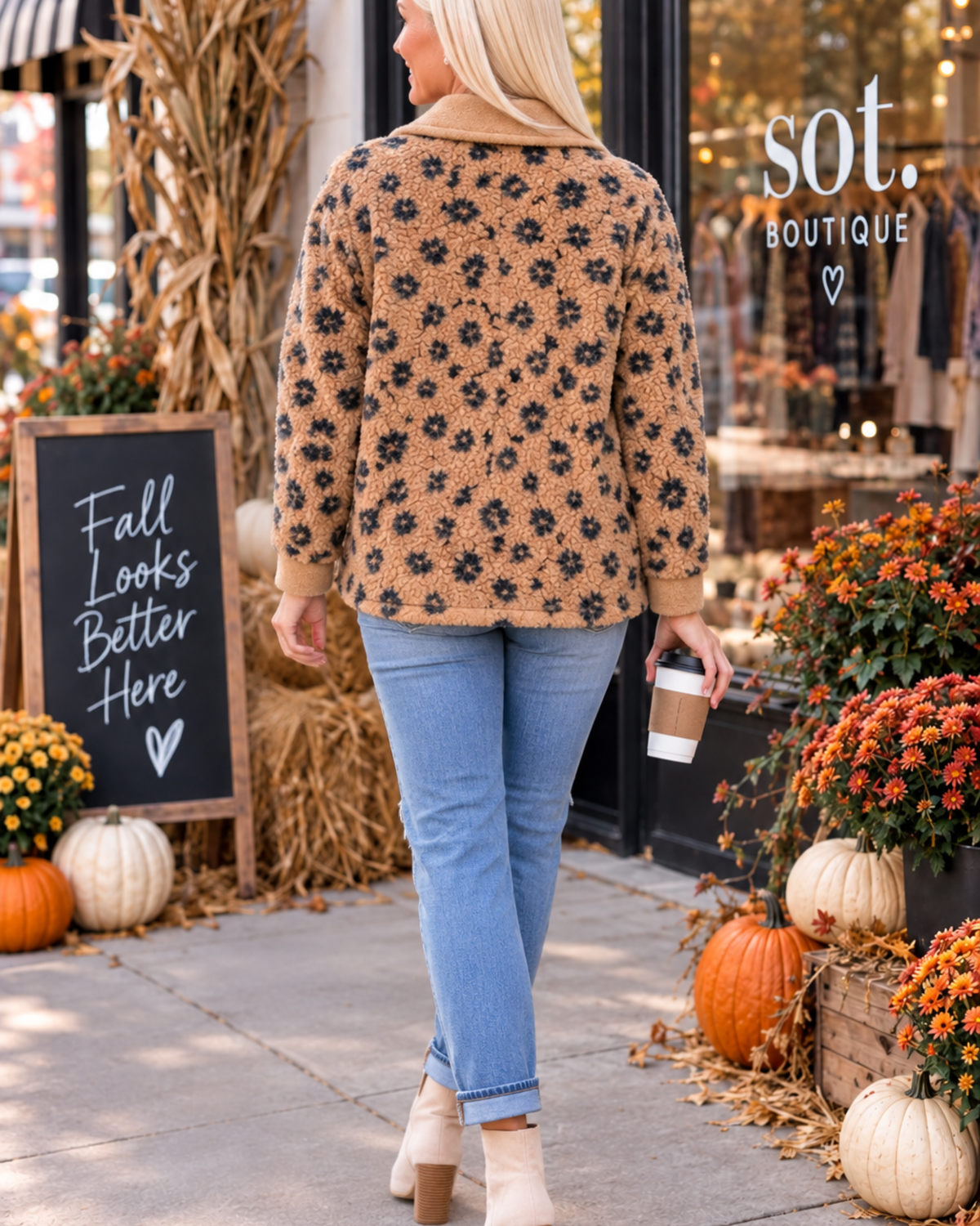 Autumn Bloom Floral Teddy Shacket