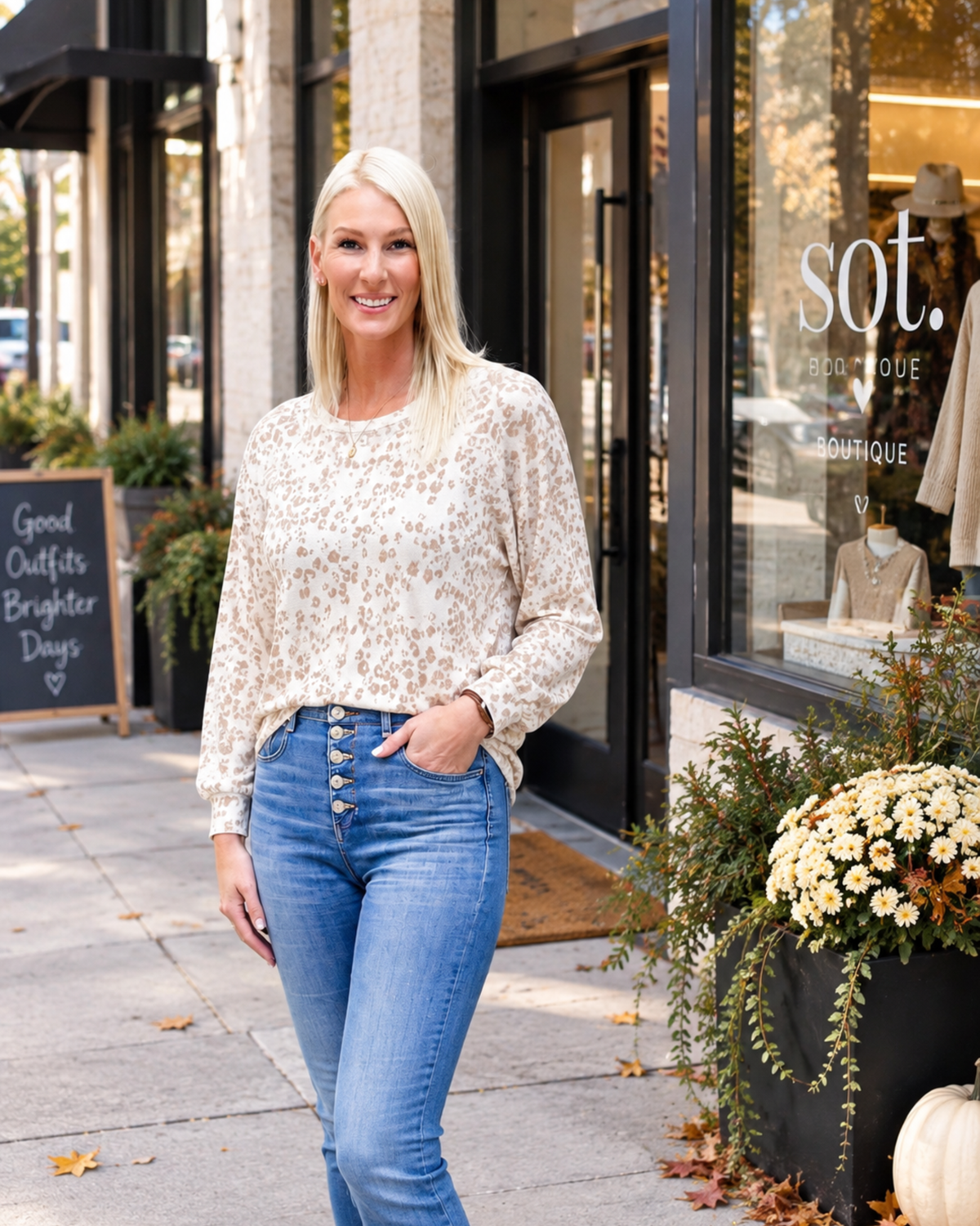 Wild Side Neutral Leopard Print Long Sleeve Top