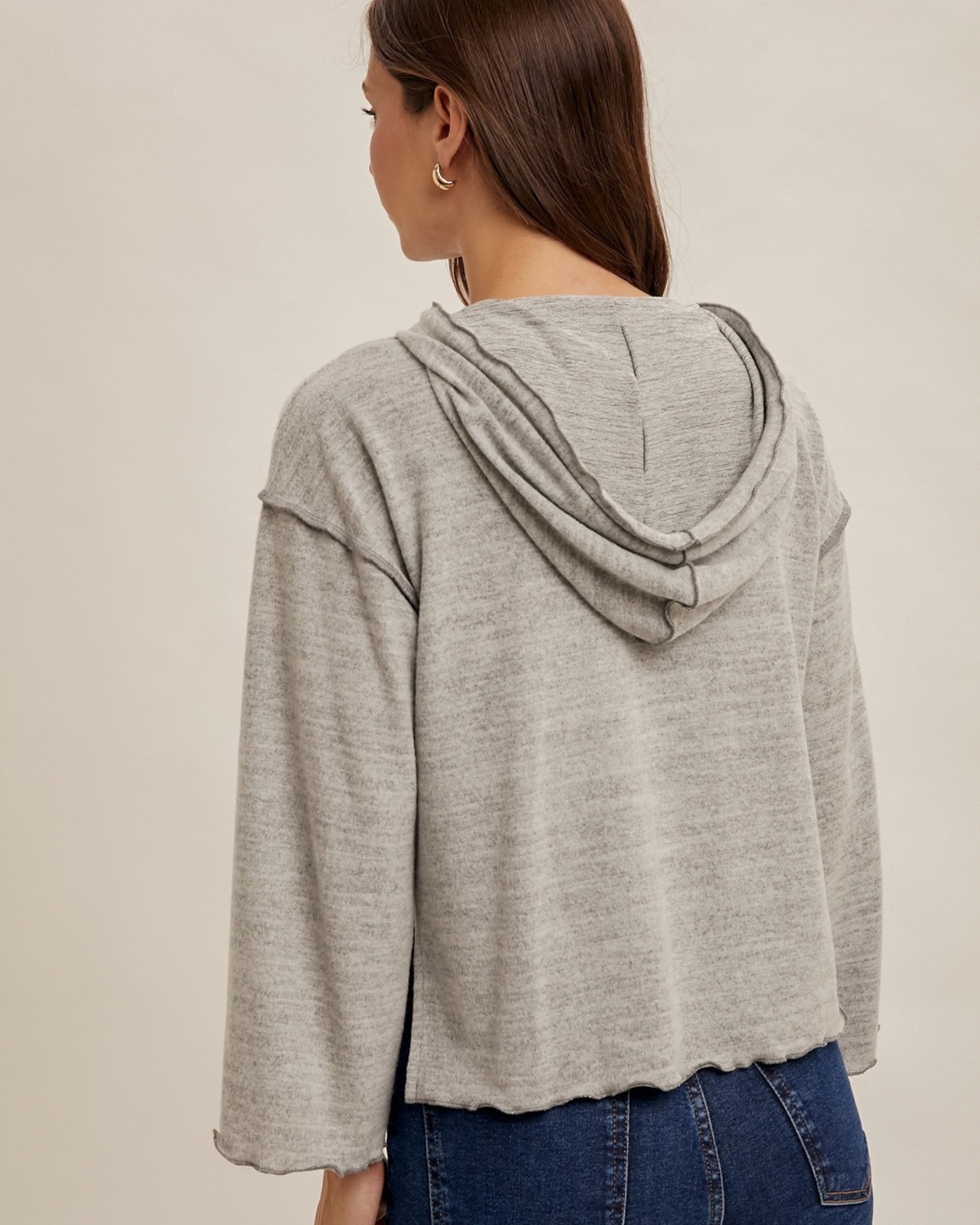 The Hadley Brushed Knit Cropped Hoodie | Heather Gray