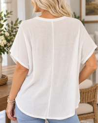 Take It Easy Textured Henley Top – Ivory