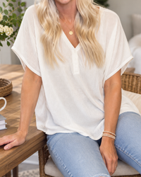 Take It Easy Textured Henley Top – Ivory
