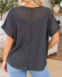 Take It Easy Textured Henley Top – Charcoal