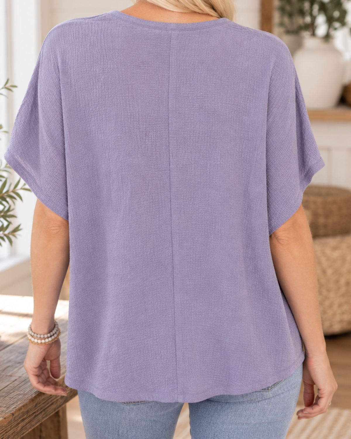 Take It Easy Textured Henley Top – Dusty Lavender