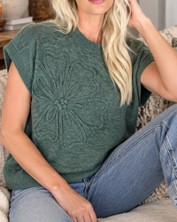 In Full Bloom 3D Floral Sweater Vest – Dusty Evergreen
