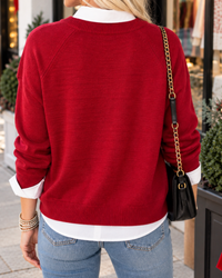 Playful Mustache Print Knit Sweater – Red
