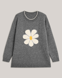 Gray Daisy Floral Knit Sweater