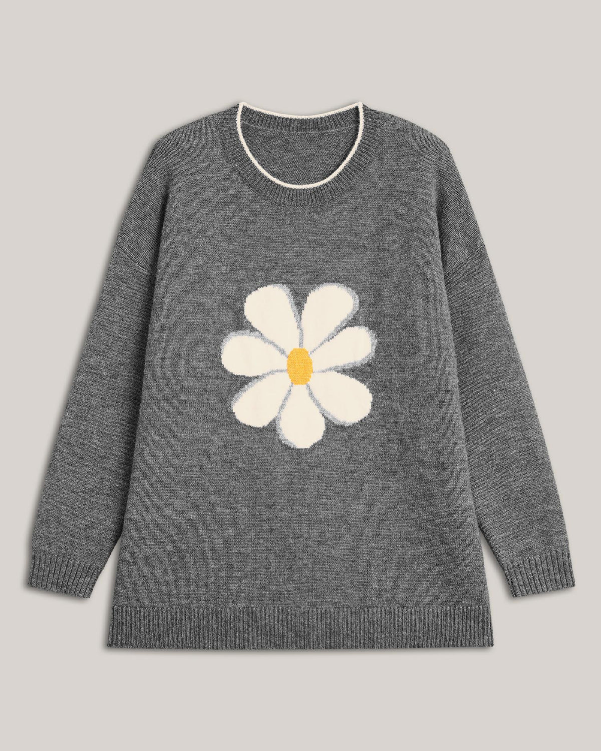 Gray Daisy Floral Knit Sweater