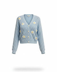 Daisy Days Floral Knit Cardigan – Sky Blue