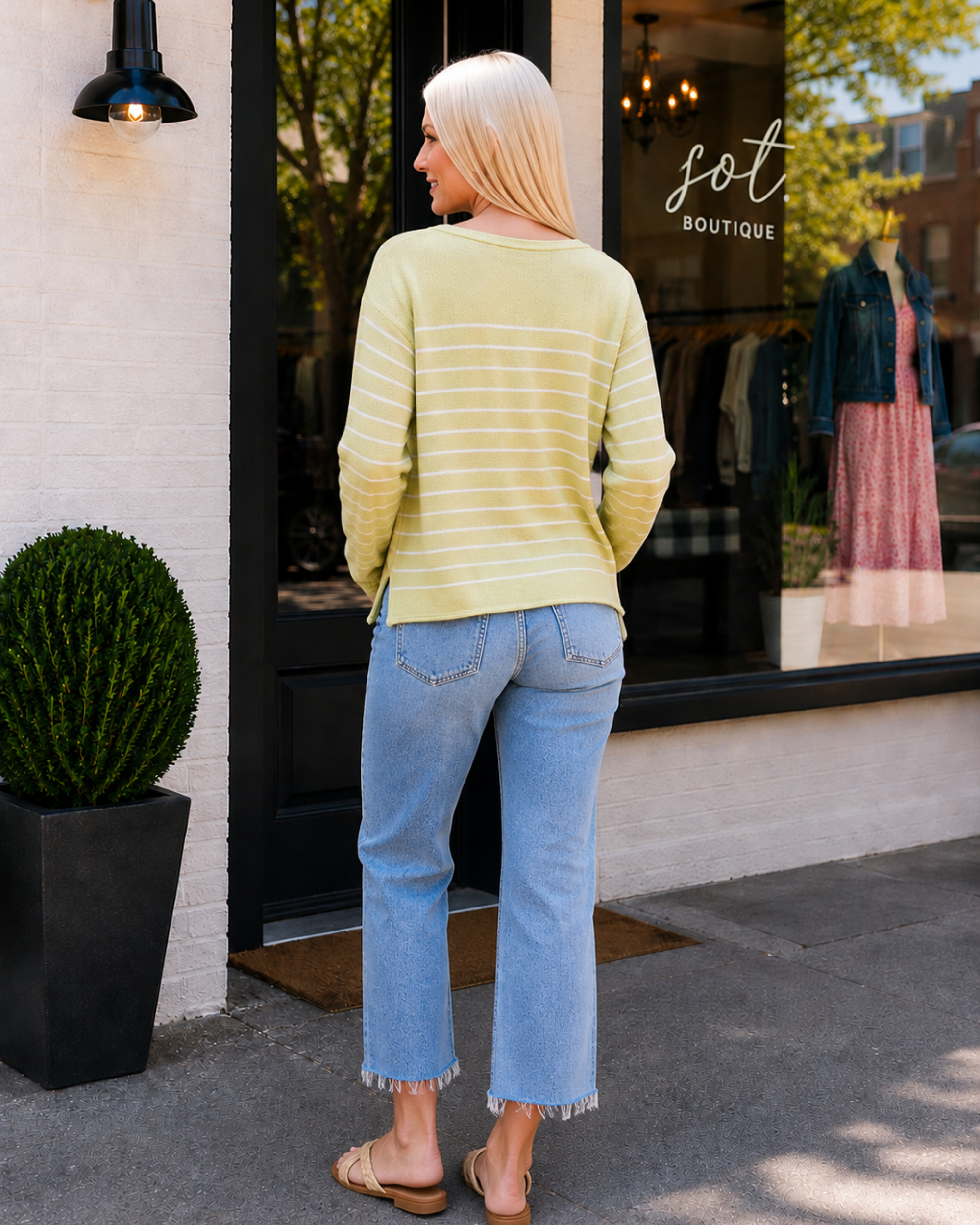 Kiwi & Cream Coastal Stripe Lightweight Knit Sweater