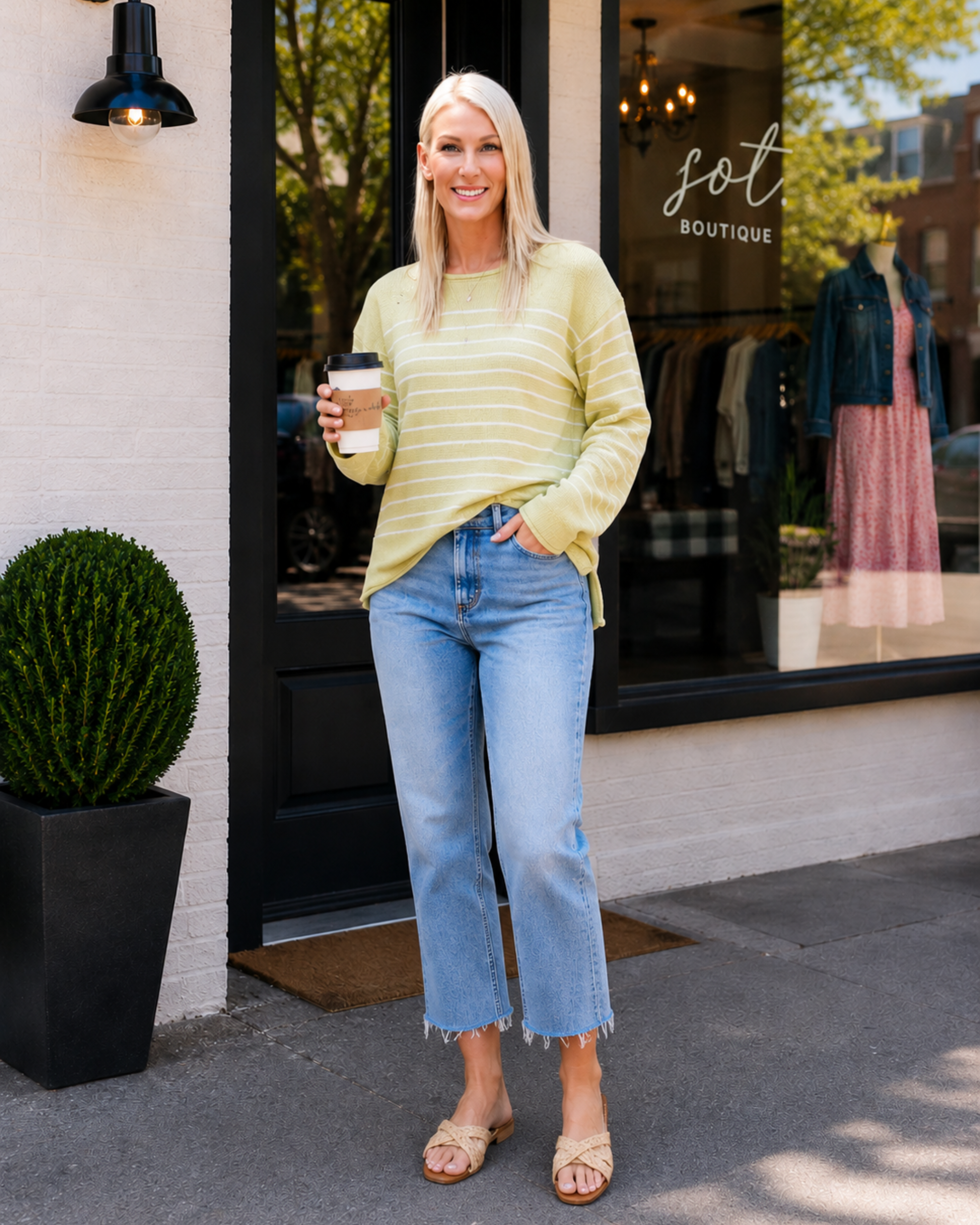 Kiwi & Cream Coastal Stripe Lightweight Knit Sweater
