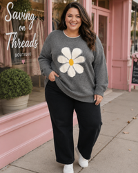 Gray Daisy Floral Knit Sweater
