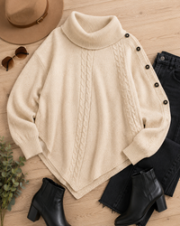 Cozy Cable Knit Cowl Neck Poncho Sweater – Oatmeal