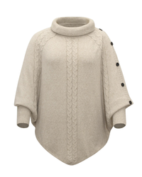 Cozy Cable Knit Cowl Neck Poncho Sweater – Oatmeal