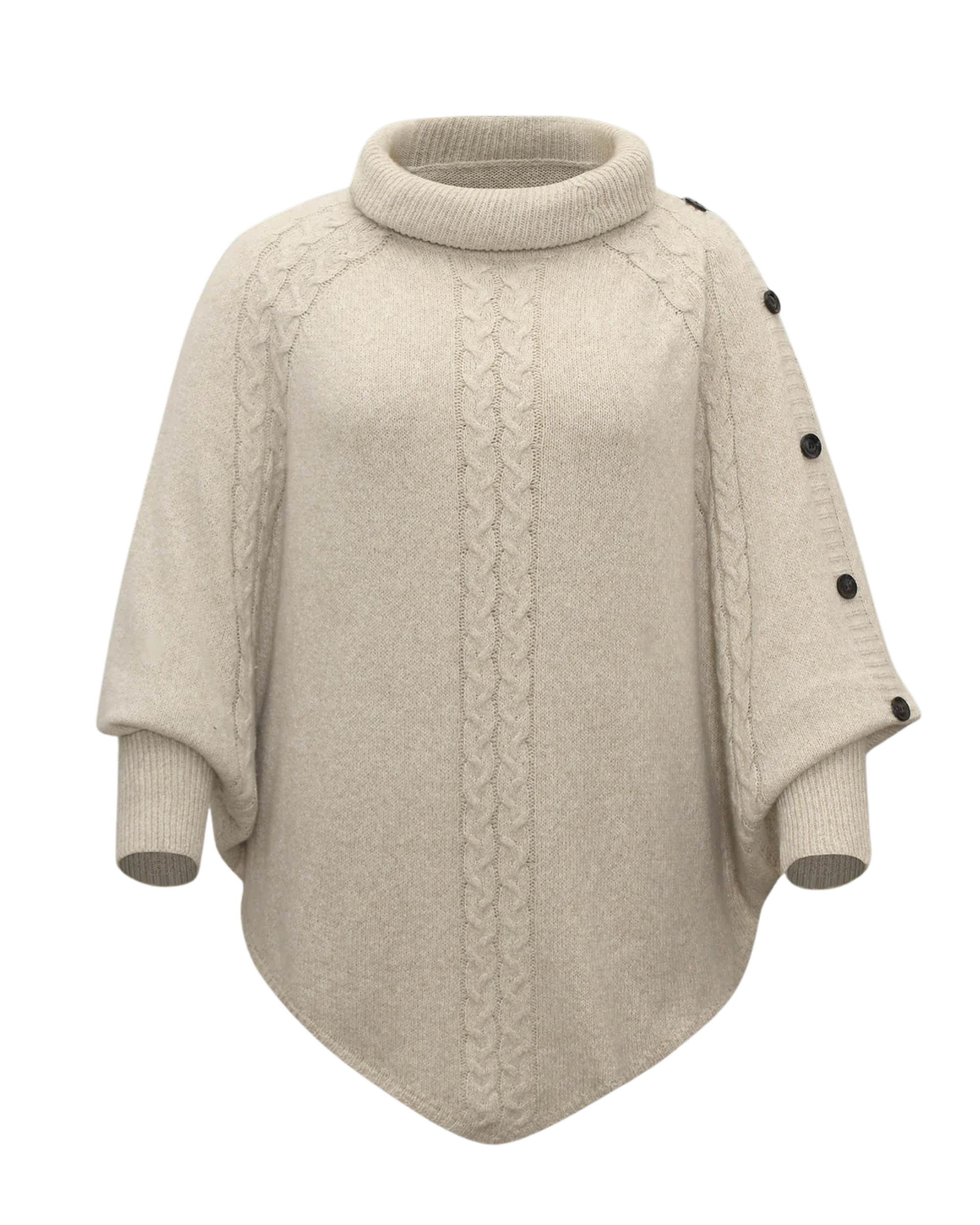 Cozy Cable Knit Cowl Neck Poncho Sweater – Oatmeal