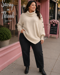 Cozy Cable Knit Cowl Neck Poncho Sweater – Oatmeal
