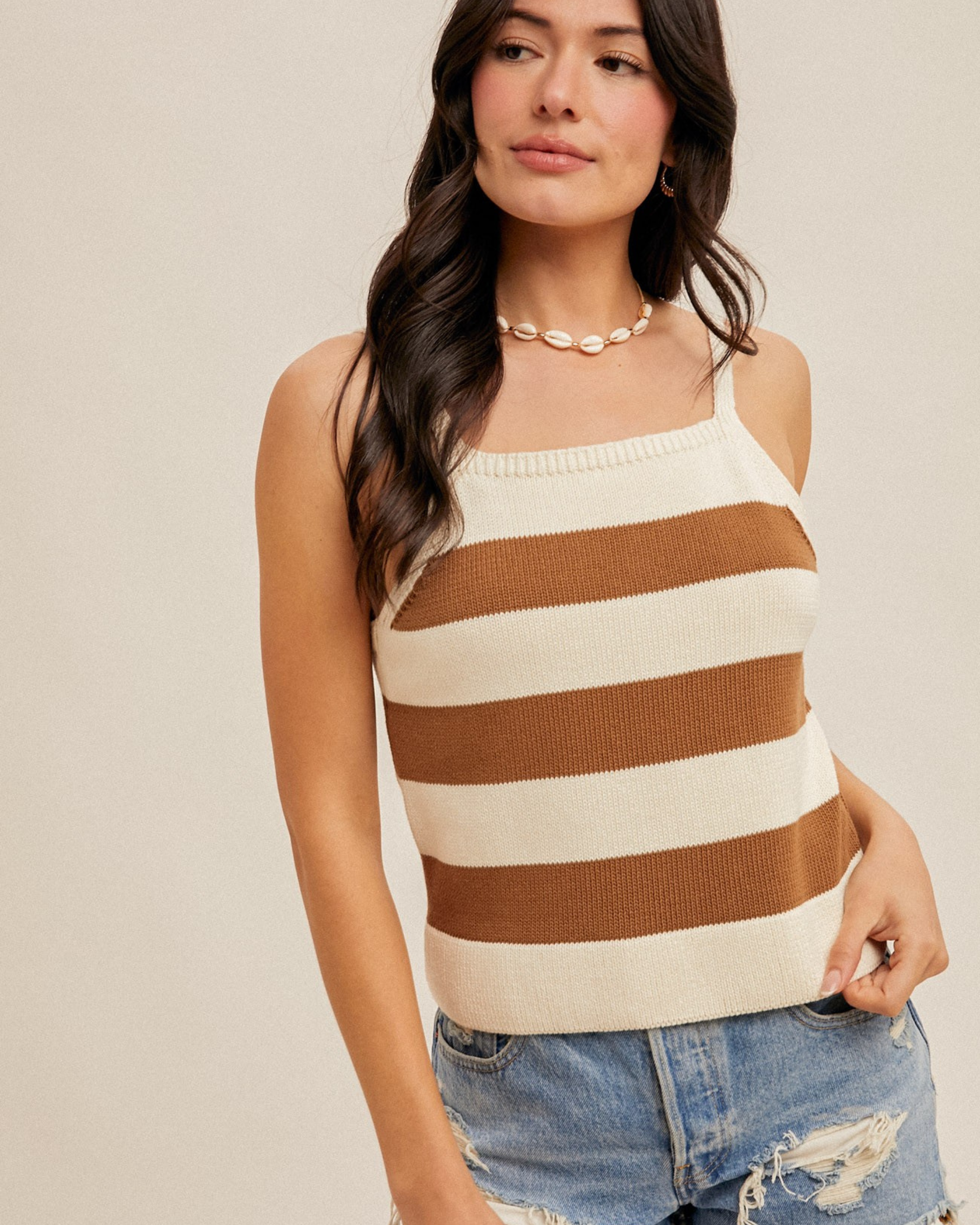 Coastal Coffee Stripe Knit Tank